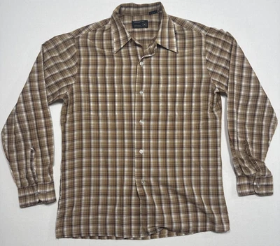 Vintage JC Penney Shirt Mens M Brown Plaid 70s Super Lightweight - Image 1 of 4