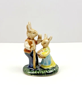 Miniature Ceramic Mr. & Mrs. Rabbit Easter Figurine Country Farmhouse Style 3.5" - Picture 1 of 7