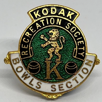 Kodak Recreation Society Bowls Section Enamel Pin Badge Bowling Camera Photo's - Image 1 of 2