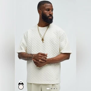 T-shirt nuova con scatola moda Nova Check Mate testurizzata bianco sporco panna street grande L - Foto 1 di 4