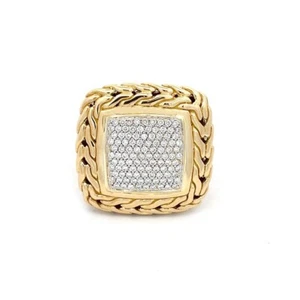 John Hardy Ring Diamonds 18k Yellow Gold Classic Chain Square Large Size 8.75 - Picture 1 of 6