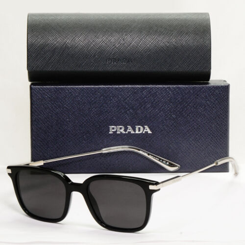 Prada Sunglasses Black Silver Square Glossy Fashion PR04ZV VPR 04Z 1AB-1O1 50mm