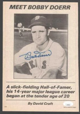 Bobby Doerr Boston Redsox Autograph Signed SCD Cut Page JSA Authentic   - Image 1 of 2