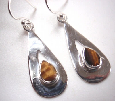 Pendientes colgantes facetados ojo de tigre plata de ley 925 en forma de pera Foto 1 de 3