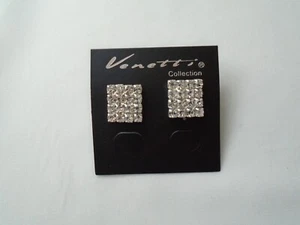 Square Crystal Stones Stud Earrings Silver Coloured Large Stones New - Picture 1 of 1