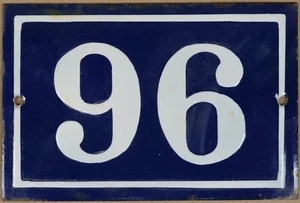 Old blue French house number 96 enamel steel door gate plate plaque sign - pick - Picture 1 of 11
