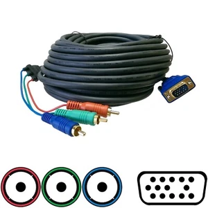 Cable VGA HD 15 -1 = 14 pin to Component RGB RCA 3 Male Analog Video C2G  50FT - Picture 1 of 2