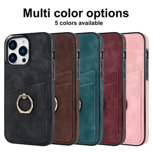 Leather Card Slot Holder Protect Case Cover For iPhone 14 13 12 11 Pro 7 8 Plus - Picture 1 of 15