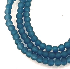 100 Czech Frosted Sea Glass Round / Rocaille Beads - Matte - Marine / Azure 4mm  - Picture 1 of 3