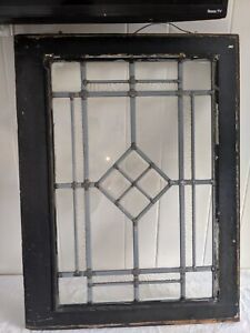 Gorgeous Antique Reclaimed Salvage Beveled Leaded Glass Window in Frame 28 x 21