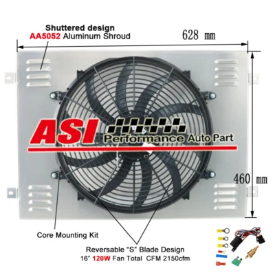 Cubierta de radiador de aluminio + ventilador para Dodge 1979-1993 D150 D250 D350 W150 W250 V6 V8 Foto 1 de 4