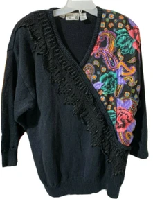 Vintage Bonnie & Bill by Holly 1989 Womens Sweater Black Sz 1X Beads Crochet EVC - Picture 1 of 9