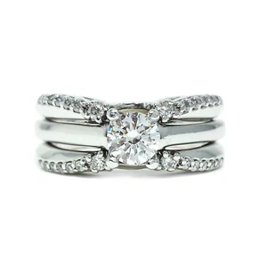 Pavé Diamant Ehering Set Tolkowsky CZ Mittelring Verstärker 14K Weißgold Größe 7 - Bild 1 von 11