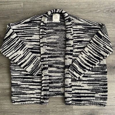 URBAN OUTFITTERS Vail Cardigan Small Oversized Stripe Navy Beige Wool Knit - Image 1 of 4