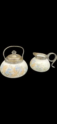 Victorian Glass Creamer Sugar Bowl Set Silverplate Smith Brothers Mt Washington - Image 1 of 3