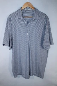 Criquet Men's XL Navy Blue White Striped Short Sleeve Polo Shirt - Picture 1 of 13