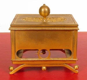 ANTIQUE BRASS TEA CADDY HUMIDOR FINELY CRAFTED HEAVY LIDDED BOX STUNNING QUALITY - Picture 1 of 11