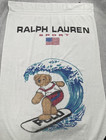 VINTAGE Polo Ralph Lauren Sport Beach Towel Bear Surf White Cotton Made In USA