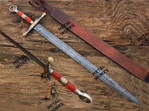 Handmade Damascus Steel Templar Knight sword Longsword with Wood Handle. - Picture 1 of 4