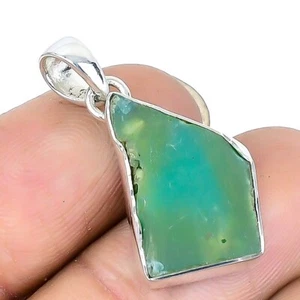 Chrysoprase Gemstone 925 Solid Silver Anniversary Boho Art Deco Pendant Jewelry - Picture 1 of 8