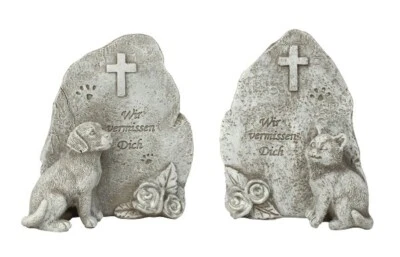 Grabschmuck Grabstein mit Hund oder Katze mit Spruch Wir vermissen Dich Trauer - Bild 1 von 4