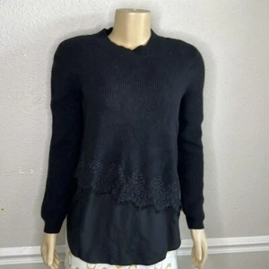Sandro Mujer Negro Mezcla Lana Encaje Ribete Capas Pull Over Suéter Talla 2 - Imagen 1 de 9