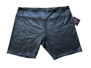Womens Plus Size High-Waisted Bike Shorts-Ava&Viv Black Faux Leather 3X(24W/26W) - Picture 1 of 6