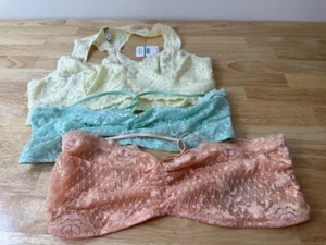 Free People Women's Lace Bras Bralette Size L Set Of 3 Yellow Blue Pink NWT - Picture 1 of 12