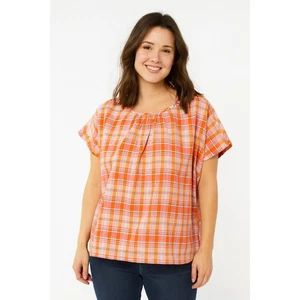 Madewell Women's Red June Hero Plaid Shirred-Neck Short-Sleeve Top size Small - Picture 1 of 8