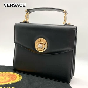 VERSACE Hand Bag Tote Purse Medusa Leather Black Authentic - Picture 1 of 24
