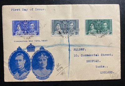 1937 Turks & Caicos first day cover To England Coronation King George VI KGVI - Image 1 of 2