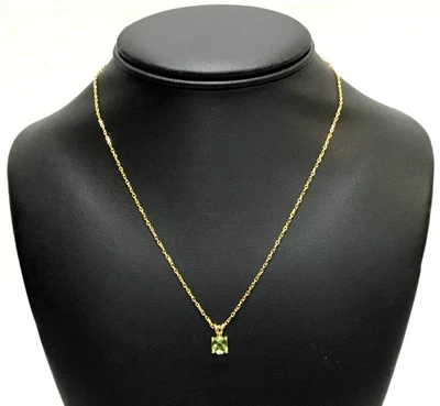 (MA3) Ladies 14k Yellow Gold 4.0 Grams Cushion-Cut Peridot Necklace 24" - Image 1 of 4