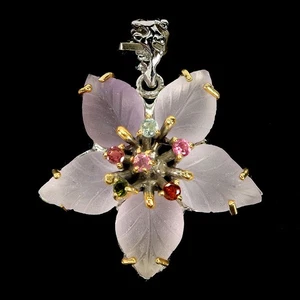 925 Pendente Argento Sterling Ametista 14x10mm Tormalina Fatto a Mano Gemma - Foto 1 di 13