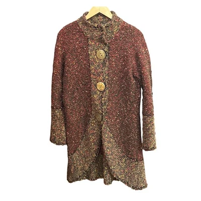 Abrigo Boho Curio Tweed Tejido Botón Grande Cárdigan Chaqueta Arte para Usar Casa de Campo Foto 1 de 4