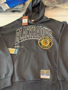 NEW NHL Mitchell Ness Chicago Blackhawks Hockey Black Fleece Hoodie L $120 - Picture 1 of 6