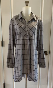 Sundance Grey Black Windowpane Check Dress Tunic Top Cotton Hi Lo -Size Small - Picture 1 of 10