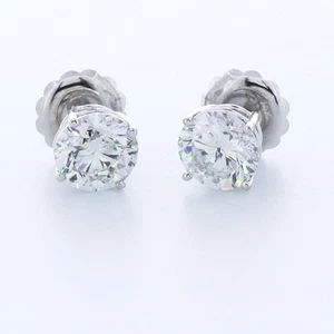 5.0CT Lab-Created Diamonds E/VVS1 Round Cut 14K White Gold 4-Prong Classic Studs - Picture 1 of 4