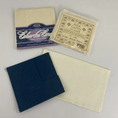 Assorted Lot Aida Cross Stitch Fabric 14 18 count Ivory White Blue Open Package - Image 1 of 4