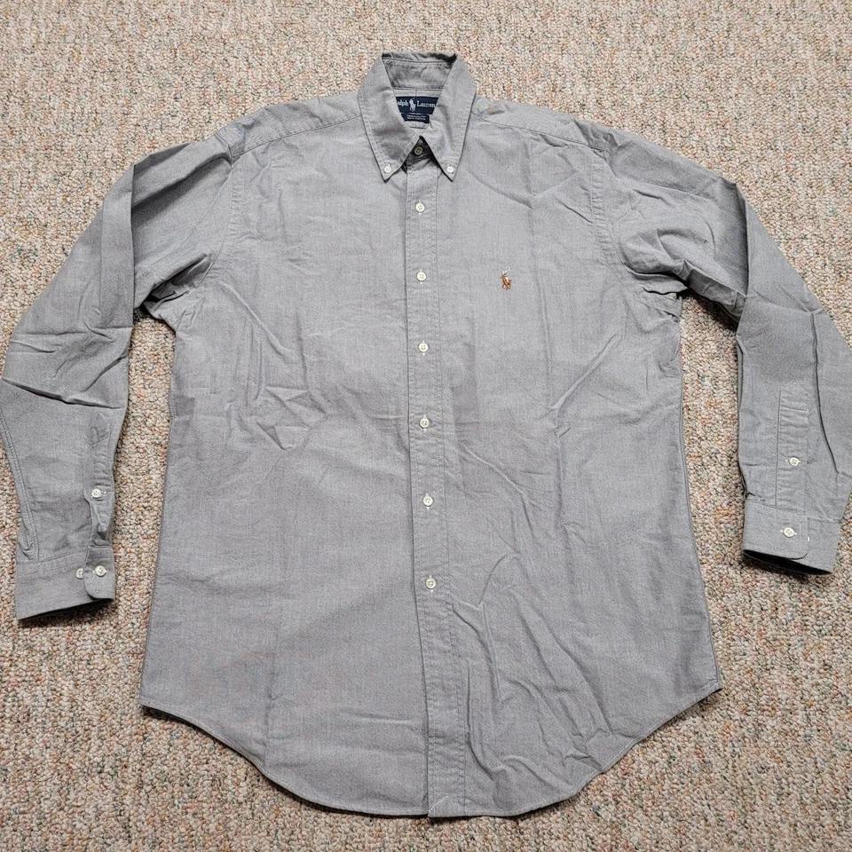 Camisa Ralph Lauren Para Hombres 15.5 Gris Oxford OCBD Abotonada Manga Larga Carne Poni Foto 1 de 4