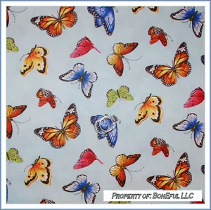 BonEful Fabric FQ Cotton Quilt Blue Pink B&W Orange Yellow Rainbow Butterfly USA - Picture 1 of 6