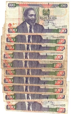 Kenya 10x 100 Shillings 2010 F - Image 1 of 2