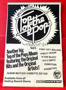 The Bay City Rollers/Rubettes/Billy Ocean TOTP ORIG 1977 Press/Mag ADVERT 8"x5.5 - Imagen 1 de 3