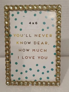 4X6" Inch Gold Green Jeweled Picture Photo Frame Tabletop Or Wall Hang - Picture 1 of 5