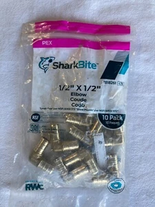 SharkBite UC248LFZ10 Barb Crimp Brass PEX 90-Degree Elbow 1/2" x 1/2", 10 Pack - Picture 1 of 2