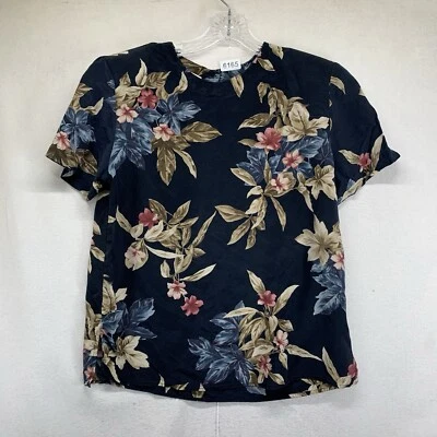 Vintage Womens Silk Shirt Size 12 Black Botanical Cottage Core Super Lightweight - Image 1 of 4