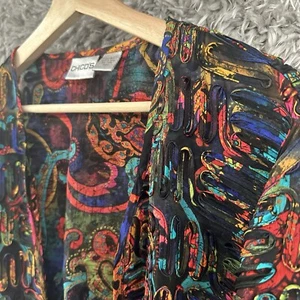 Chicos Open Front Jacket Size 2 Multicolor Abstract 3D Art To Wear 100% Silk - Picture 1 of 12
