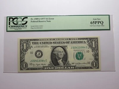 $1 1977 Full Face to Back Offset Error Federal Reserve Bank Note Bill NEW65 PCGS - Image 1 of 4