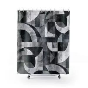 Black White and Gray Geometric Shower Curtain Bathroom Decor for Bath or Shower - Picture 1 of 6