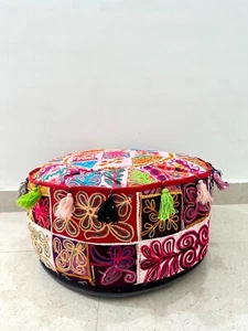 Home Decor Handmade Vintage Pouf Ottoman Round Cover "22x22x10" - Picture 1 of 5