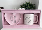 New Rae Dunn I Love You Plate + Heart Cup Set | Pink And Ivory Black ? Outline